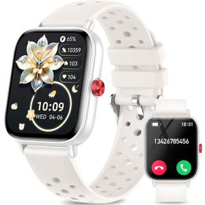 Smart Watches for Women Men with Bluetooth Calls: 1.8LCD Screen Fitness Trackers with 24-Hour Heart Rate SpO2 Sleep Monitor 120+ Sport Mode Waterproof Smartwatch Compatible with iPhone Android Phones (Sliver-Creamy White)