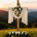 71 Inch Wedding Decorations Wedding Wood Cross and White Ribbons Eucalyptus Garlands Large Standing Cross Decoration Christian Religious Marriage Gifts for Ceremony and Reception Indoor Outdoor Decor (Brown)