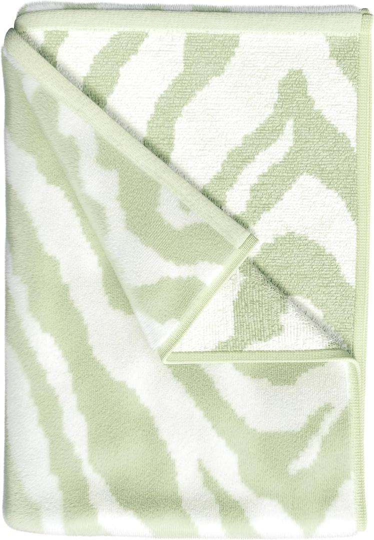 Great Bay Home 100% Cotton Oversized Beach Towel - 36" x 68" Pool Towels - Absorbent, Quick Dry, Ultra-Soft Large Towel (Sage Green/Light Sage Green Zebra Stripe)