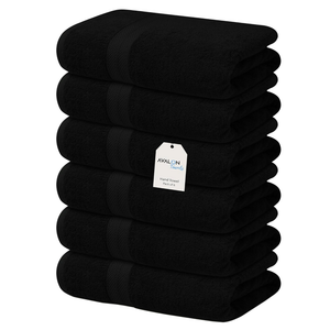 Avalon Towels Luxury Hand Towels (Pack of 6) Premium Cotton, Soft and Highly Absorbent Hand Towels for Bathroom, 600 GSM Face Towels, Hotel & Spa Quality, Quick Dry (Black)