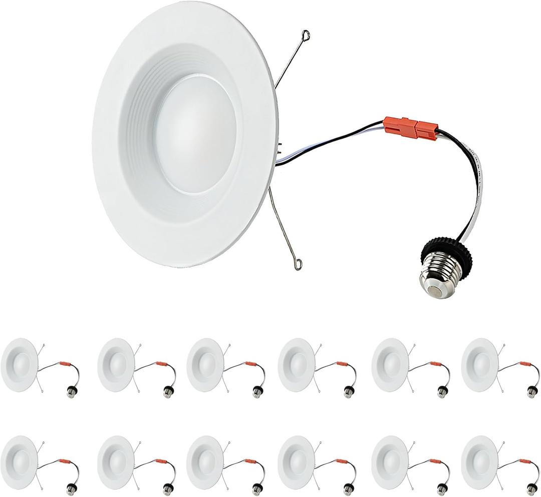 Iron Baffle 6-Inch LED Retrofit Can Lights, 13.5W, 1200LM, Dimmable Retrofit Led Recessed Lighting, 2700K/3000K/4000K/5000K/6000K Selectable, 6inch 12P White