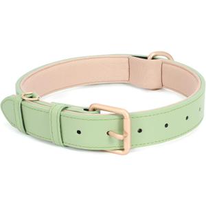 WHIPPY Leather Dog Collar for Medium  Dog Adjustable Soft Breathable Leather Padded Puppy Collar with Alloy Buckle Heavy Duty Waterproof Classic Dog Pet Collar, Green, M (M: Neck 16"-20", Width 0.98", F-green)