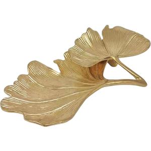 Metal Jewelry Dish, Small Leaf Shaped Ring Holder Jewelry Organizer, Trinket Dish Vanity Tray for Dresser Christmas Birthday Wedding Gifts 2-Tier Ginkgo-Gold