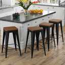 Bar Stools Set of 4 Metal Bar Stool Counter Height Bar Stools Black, Modern 26" Bar Chairs Without Back,Wooden Seat Bar Stool Counter Height