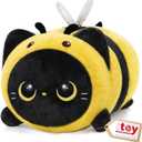 Mewaii Cute Black Cat Bee Plush Pillow, Kawaii Plushies Bee Stuffed Toy, Kitten Plushies with Honeybee Outfit Costume, Soft Squishy Bee Gift for Girls & Kids (8 Inch)