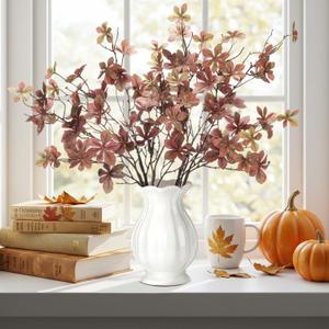 4 Pcs 30inch Thanksgiving Leaves Stems for Vase Artificial Rusty Quince Leaf Faux Thanksgiving Branch Floral Pick Fake Twig Plants with Long Stem for Home Table Centerpiece Harvest DIY Decor (Coffee)