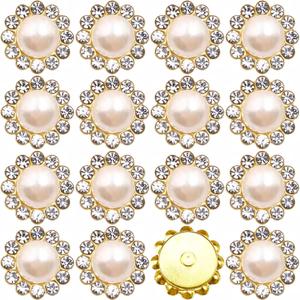 Pack of 100 12mm Flower Claw Pearl Sew On Rhinestones Gold Flatback Base Shiny Crystals Rhinestones Stones for Wedding Clothing Dress Shoes Crafts Decoration (02 White)