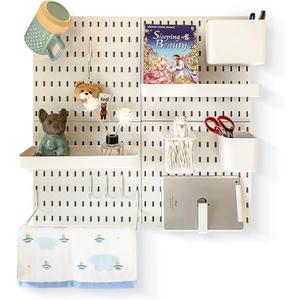 JoyBHole Pegboard Combination Kit with Shelf and Hooks No Punching for Garage Kitchen Living Room Bathroom Office,Pegboard Wall Organizer (White, 33" x 22")