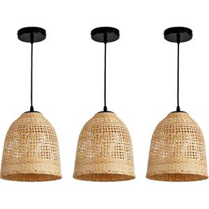 3 Pack Bamboo Pendant Light,9.8inch Hand-Woven Bamboo Rattan Hanging Lamp Shade for Dining Living Bedroom Farmhouse Kitchen (Beige)