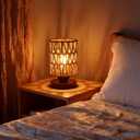 Handmade Rattan Lamp Farmhouse Table Lamp for Bedroom, Rustic Woven Lamps for Night Stands with Warm White LED Bulb, Boho-Inspired Boho Lamp for Living Room Kitchen Nook, 12cm Shade 20cm Height