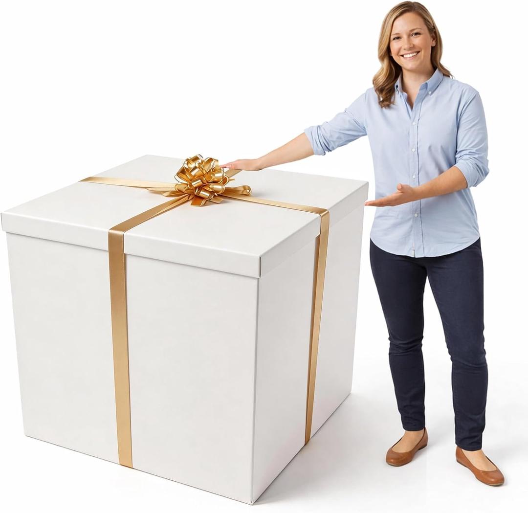 gisgfim 28 Inches Extra Large Gift Box Giant Gift Boxes with Lid Ribbon Pull Bow for Gender Reveal Pregnancy Announcement Birthday Surprise Anniversaries Wedding Party and Other Celebrations(White), 1 Count