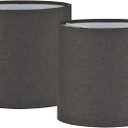 LAMPWELL MEMO Clip-on Small Fabric Lamp Shades for Table Chandelier Wall Lamp,Set of 2,Small Drum,5.2"5.2"H5.2",Linen, Handmade,Modern Trendy Decorative,ONLY FOR CANDLE BULB,Black