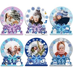 Winter DIY Craft Kits for Kids 24 Packs DIY Snow Crystal Ball Photo Frames Set with Stickers Paper Picture Frames Funny Winter Gifts Craft for Winter Christmas Party Favors Home School Game Activities