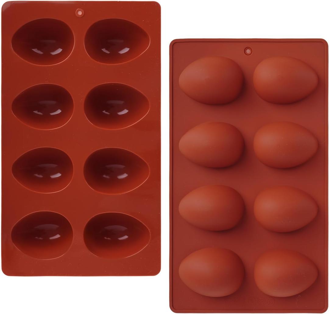 2Pcs 8-Cavity Silicone Easter Egg Molds, Egg Shaped Cake Pop Mold, Baking Supplies for Making Chocolate Jello Candy (Brick Red)