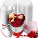 100 Pcs Heart Shaped Cake Pans with Lids Mini Aluminum Foil Heart Cupcake Baking Tins 3.4 Oz Disposable Heart Shaped Containers for Valentine's Day, Mother's Day, Wedding (Red, Pink)