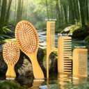 SIMPOR 5 Piece Bamboo Hair Brush Set, Natural Wooden Comb and Detangling Hairbrush for Women, Men and Kids, Scalp Massage Oval Brushes, Wide Tooth and Tail Combs for Wet, Dry, Thick, Curly Hair