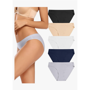 voenxe Women Bikini Underwear,Seamless Breathable Ladies Panties,No Show Comfortable Briefs Undies,Invisible Hipster,5-Pack, Medium
