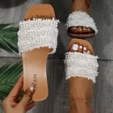 Fashion White Sandals For Women, Faux Pearl Decor Slide Sandals Valentines, Size 41