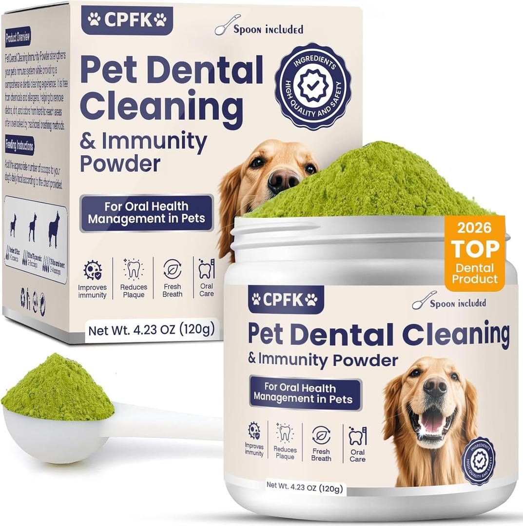 Dog Dental Cleaning Immunity Powder Dog Dental Cleaning Powder with Probiotics to Lighten Bad Breath and Control Plaque Tartar Supports Dogs Dental Care and Immune Health 4.23 OZ (4.23 Ounce (Pack of 1)) (EXP: 12/14/2027)