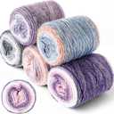 Timgle 5 Rolls Cake Yarn for Crocheting and Knitting 17.5 oz Multicolor Flower Ombre Soft Self Striping Crochet Craft Yarns for Scarves, Shawls, Blankets, Garments Making (Purple)