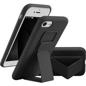 LAUDTEC Silicone Kickstand Case Compatible with iPhone 7/8/SE, Vertical and Horizontal Stand Hand Strap Metal Kickstand Cover, Flexible Soft Liquid Silicone Stand Case for iPhone 7/8/SE (Black)