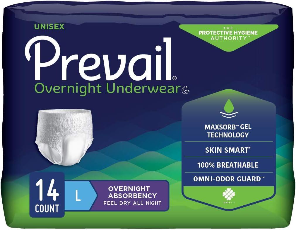 Prevail Incontinence Unisex Overnight Protective Underwear, Overnight Absorbency, Large, 14 Count