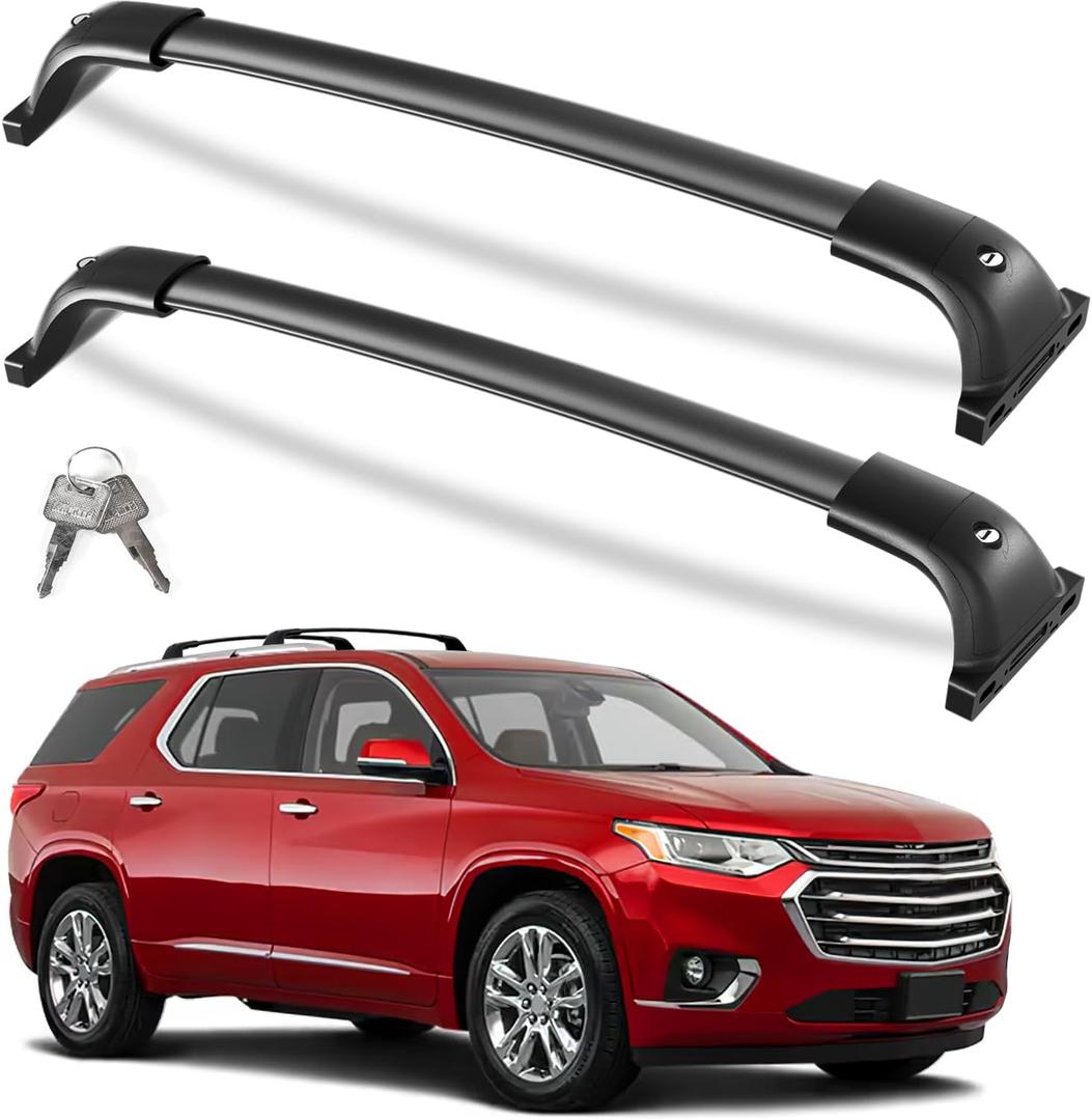 KINGGERI 300lbs Lockable Roof Rack Cross Bar Compatible with Chevrolet Chevy Traverse 2018-2021. Heavy Duty All Aluminum Crossbars Rooftop Cargo Basket Luggage Kayak Canoe Snowboard Bike