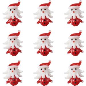 10Pcs Handmade Lampwork 3D Santa Claus Beads Cartoon Father Christmas with Big Beard Xmas Glass Beads for Christmas Theme Jewelry Necklace Earrings Key Chains Making and House Decor Hole 1.6mm