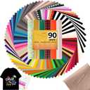 HTVRONT HTV Heat Transfer Vinyl Bundle, 90 Pack 12" x 10" Iron on Vinyl for t Shirts, 58 Assorted Colors HTV Vinyl with PTFE Sheet & Weeding Tools, Includes Glitter, Floral, Plaid, Neon, Geometric