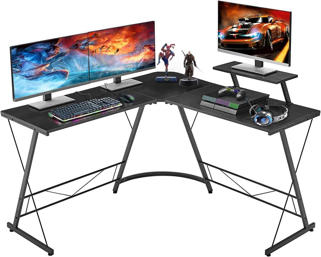 AINGOO L Shaped Desk Corner Desk 50.6 Gaming Desk with Large Monitor Stand Space-Saving Reversible Home Office Workstation, Easy to Assemble, Black
