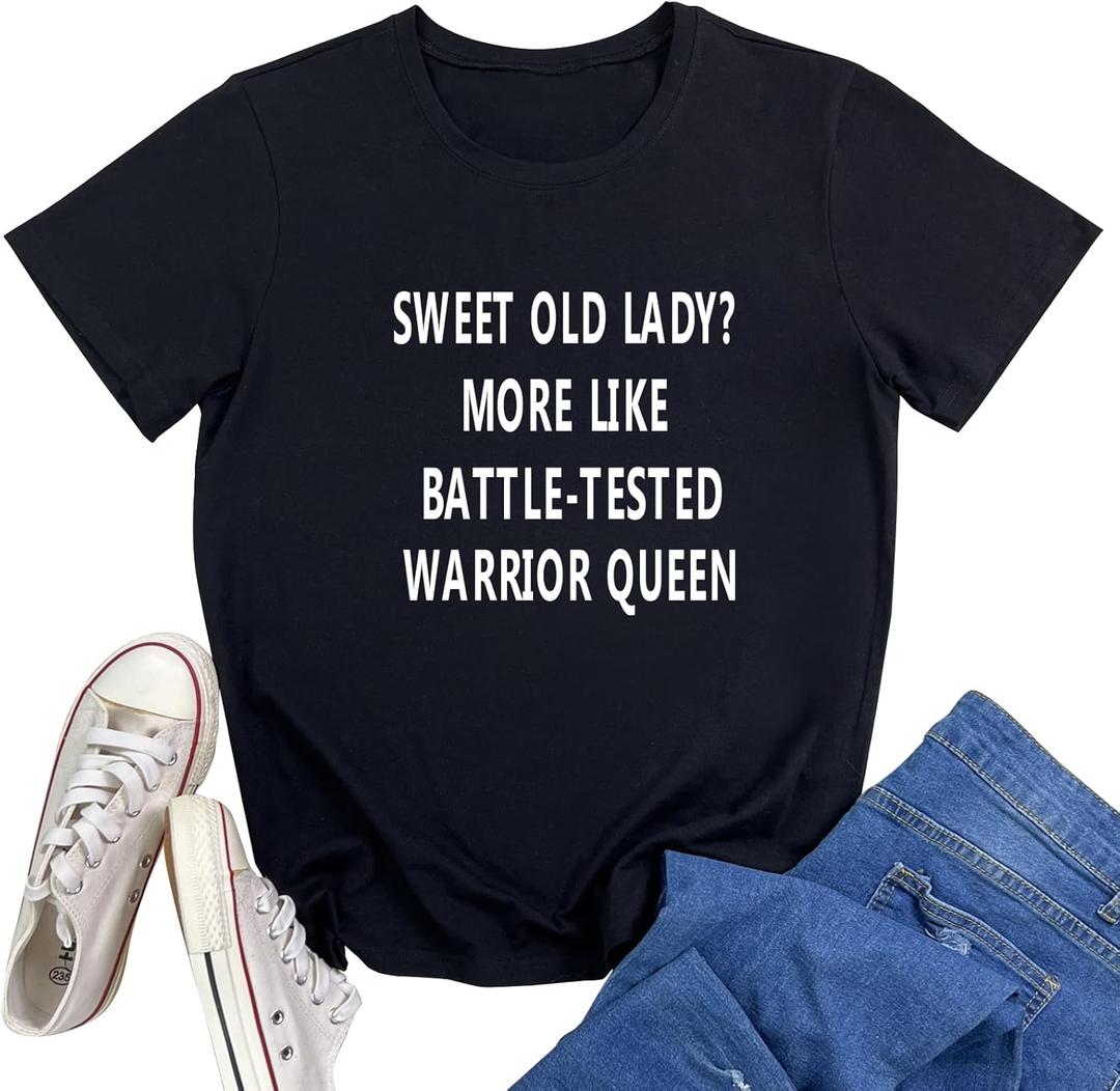 YITAN Women Crewneck Cute Funny Graphic T Shirts (Medium, Black)