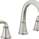 Delta Geist Brushed Nickel Bathroom Faucet 3 Hole, 8 Inch Widespread Bathroom Sink Faucet for Vanity, Push-Pop Drain Assembly, SpotShield Brushed Nickel 35864LF-SP