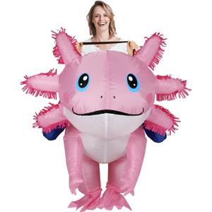 Axolotl Inflatable Costume Halloween Blow Up Costume adult axolotl costume for Holiday Party Cosplay Pink (Pink)