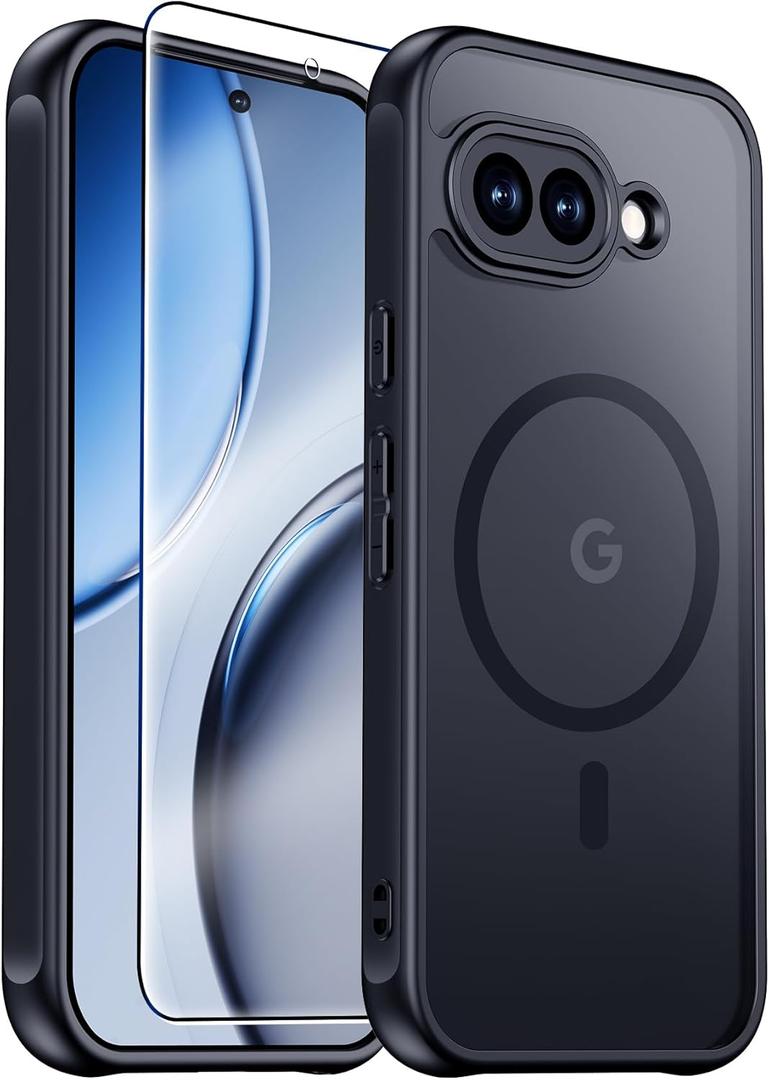 Designed for Google Pixel 9A Case with Magnetic,Translucent Anti-Slip Back Shockproof Protective Phone Cases Slim Cover for Google Pixel 9A Case,6.3"-Black