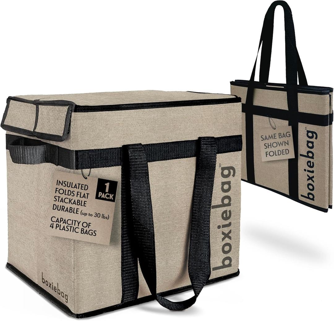 Collapsible Reuseable Insulated Grocery Bag - Stackable Heavy Duty Grocery Tote - (3 Pack)