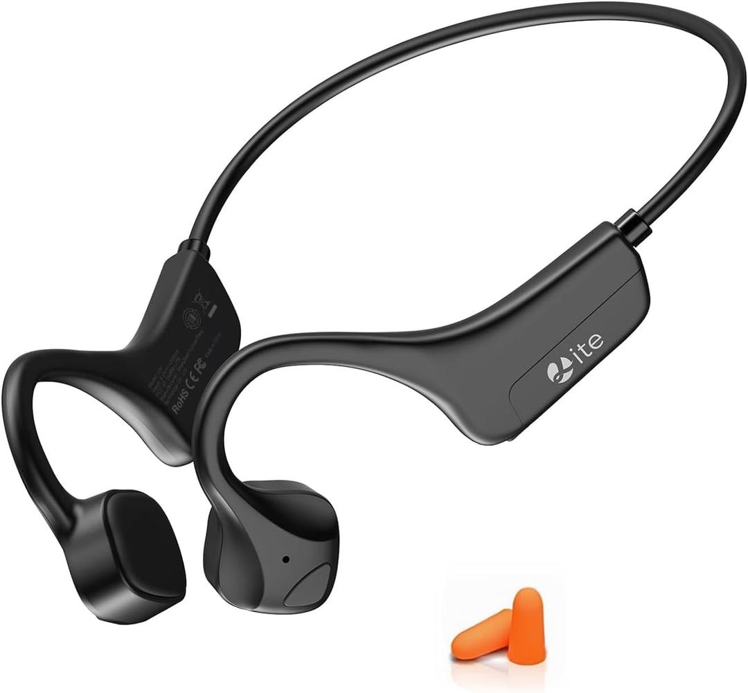 Bone Conduction Headphones Open-Ear Bluetooth 5.0, IP65 Waterproof Wireless Sport Headset with 8H Playtime, Secure Fit for Running/Cycling/Gym, HD Audio w/Mic (2025 Upgraded) (Black Lite)