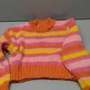 GORGLITTER Women's Striped Cropped Sweater Colorful Crew Neck Chunky Cable Knit Vintage Pullover, Size S