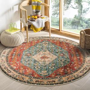 Lahome Boho Tribal Round Rug 4ft Washable Bedroom Round Area Rugs for Entryway, Soft Living Room Circular Rugs, Oriental Non-Slip Foyer Throw Mat Carpet for Nursery Kitchen (Rust/Dull Teal,4ft-Round)