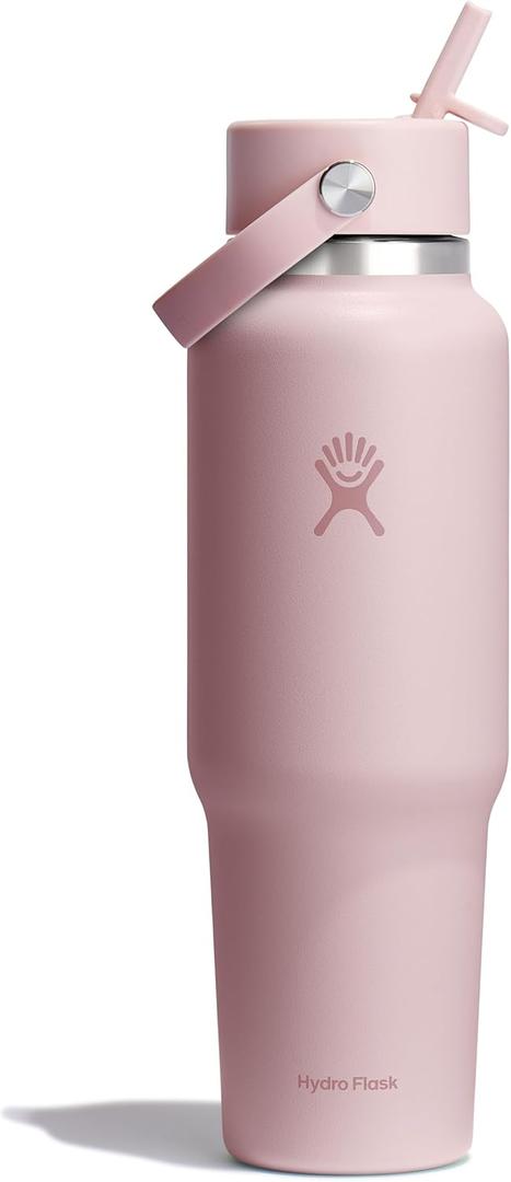 Hydro Flask Travel Water Bottle - Insulated Stainless Steel - Wide Straw Lid, Non Spill, Leakproof in 40 Oz Trillium Pink