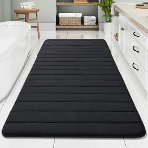 Buganda Memory Foam Bath Mat, 70" x 34", Ultra Soft and Non-Slip Bathroom Rugs, Water Absorbent and Machine Washable Bath Rug Runner for Bathroom, Shower, and Tub, Black