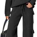 ANRABESS Womens Two Piece Outfits Casual Knit Hooded Sweater Straight Leg Pants Set 2025 Fall Lounge Travel Clothes (Small, Black)