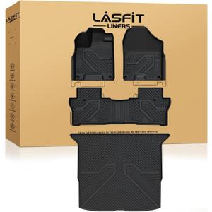 LASFIT Floor Mats and Trunk Mat for Honda Passport 2019 2020 2021 2022 2023 2024 2025, All Weather TPE Custom Fit Car Floor Liner, 1st & 2nd Row & Cargo Mat, Black