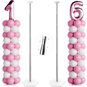 TEKXYZ Telescoping Balloon Stand Set of 2, 1.5ft to 7ft Free Adjustable Metal Balloon Column Stand for Party Decorations