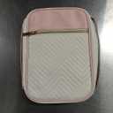 Quilted Vegan Leather Bible Cover, Color-Blocked Bible Cover Case for Women, Bible Carrying Case with Handle, Bible Study Supplies & Christian Gift for Women and Girls (White & Pink, TS/S)