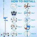 Medical Iv Pole with Wheels, Stainless Steel Adjustable 43.3" to 78.7" Height, Iv Stand with 4 Hook, 5 Caster Base, Tray & Hanging Net for Hospital, Home Infusion Practice and Therapy(Blue,Classic)