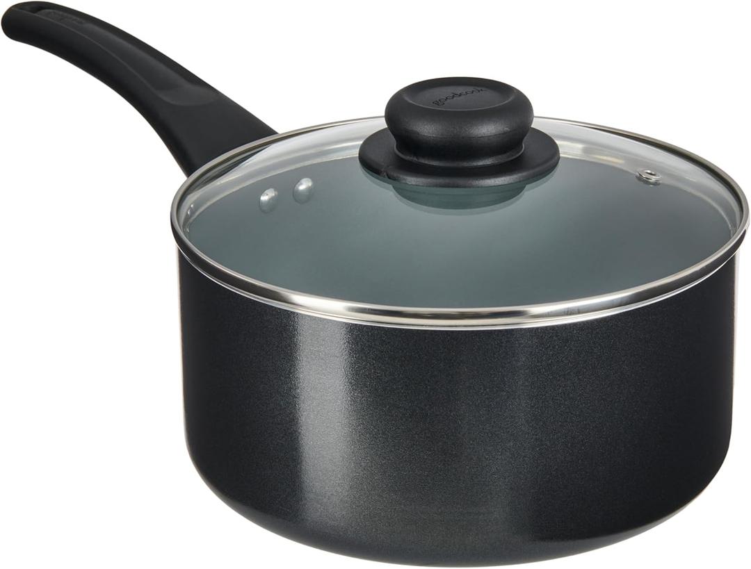 GoodCook Everyday Sauce Pan with Lid Ceramic Nonstick Aluminum Construction for Even Heating Non-Toxic PTFE & PFOA Free, 3-Quarts, Black