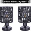Cordless Rechargeable Outdoor Table Lamps, Battery Operated Table Lamp, Stepless Dimmable for Patio, Living Room, and Bedroom (Bulb Included) - Set of 2 (Black)
