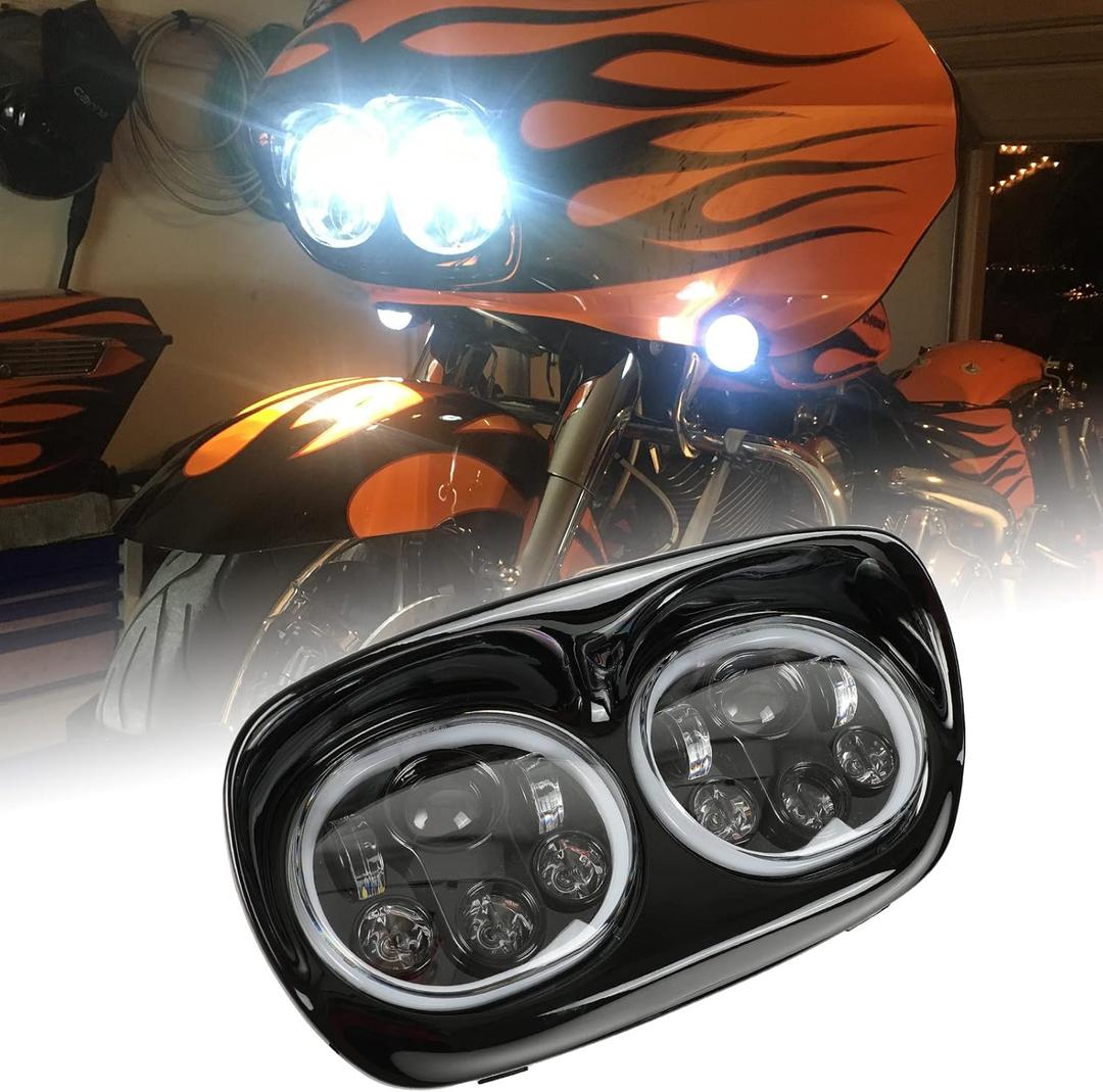 SUNPIE Compatible with H_arley Motorcycles 5-3/4" DRL Black Motorcycle Projector DRL Head light Compatible with Road Glide 2004~2013