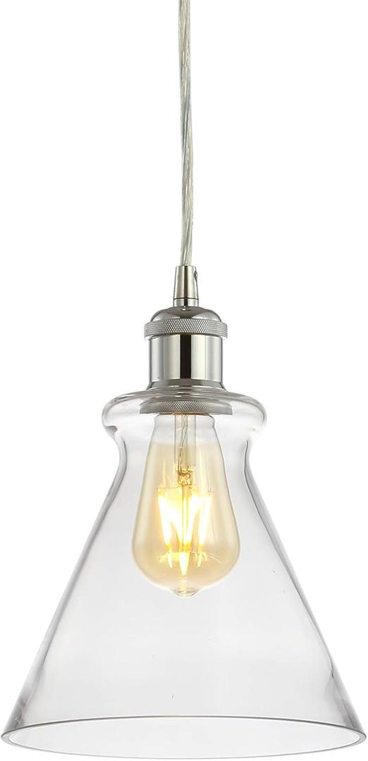 JONATHAN Y JYL3514B Goldwater 7.5" Adjustable Drop Metal/Glass LED Pendant Farmhouse Contemporary Transitional Dimmable Dining Room Living Room Kitchen Foyer Bedroom Hallway, Chrome