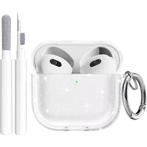 Maxjoy for Apple Airpods 4th Generation Case Cover(2024), Silicone Case with Cleaner Kit & Keychain Compatible Compatible with Airpods 4 case for Women,Men(Glitter)